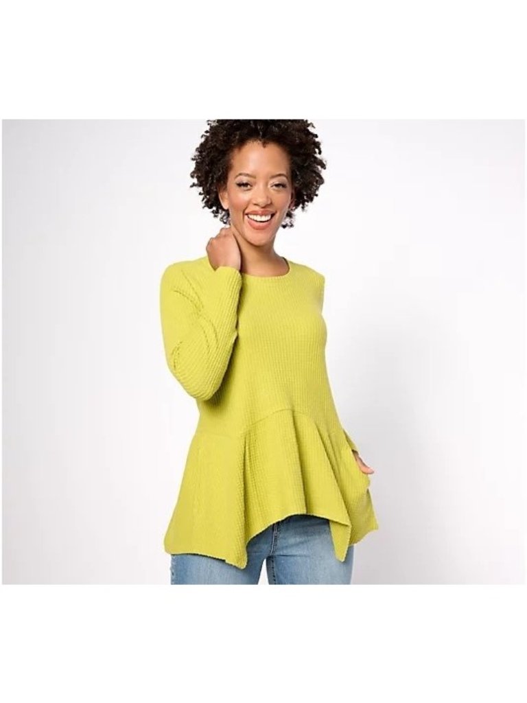 Logo By Lori Goldstein Top Xxs Cloud Waffle Peplum Palm Leaf Green Lagenlook